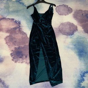 SOLD New Dark Green Velvet Bodycon Dress with Slit Size M